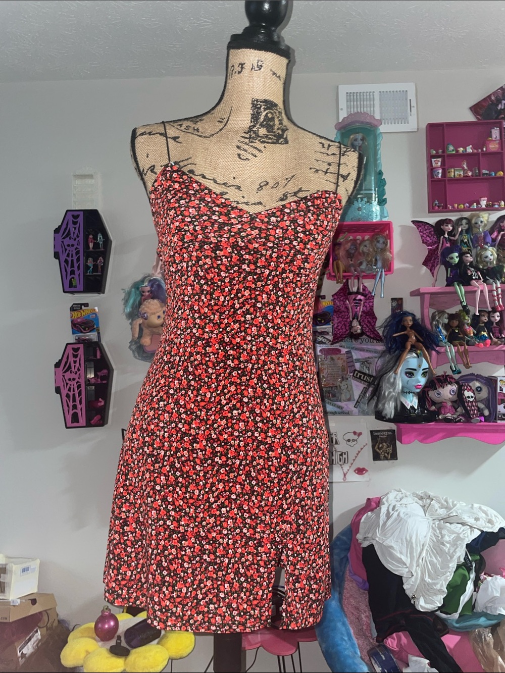 Lovely Day Red Floral Mini Dress with Black and White Accents